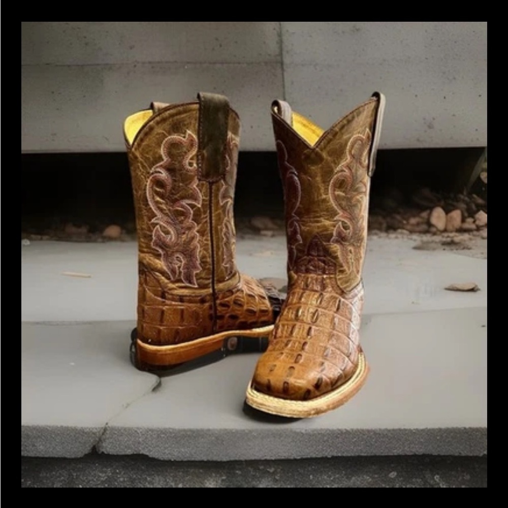 HP Nile Croc Print Square Toe Western Boots